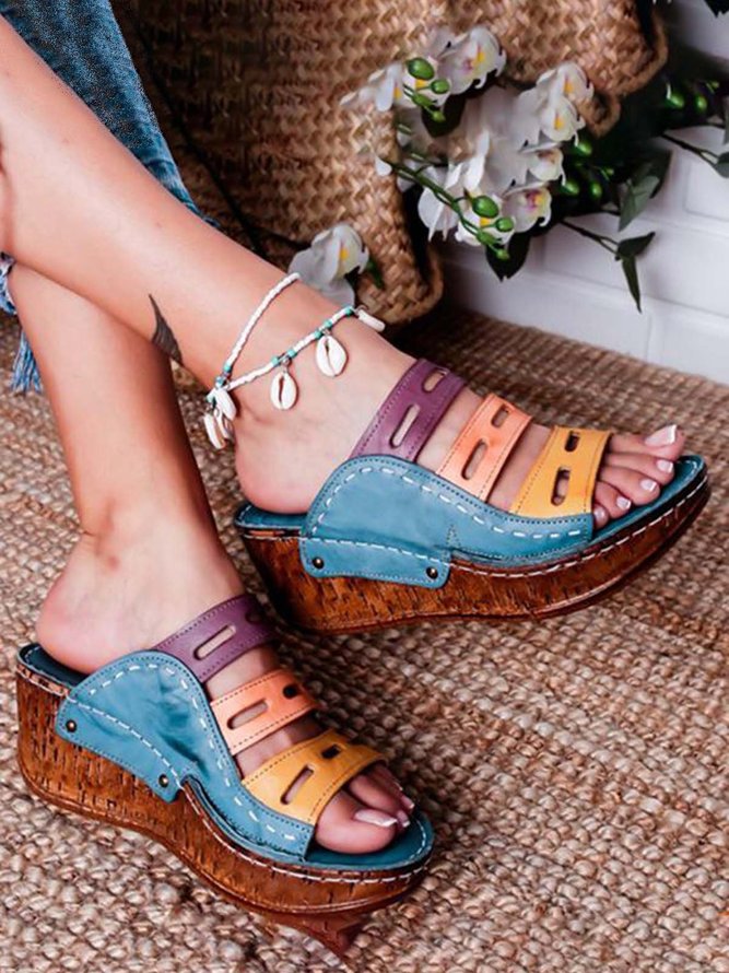 JFN  Women Casual Summer Color Comfy Low Heel Wedge Sandals
