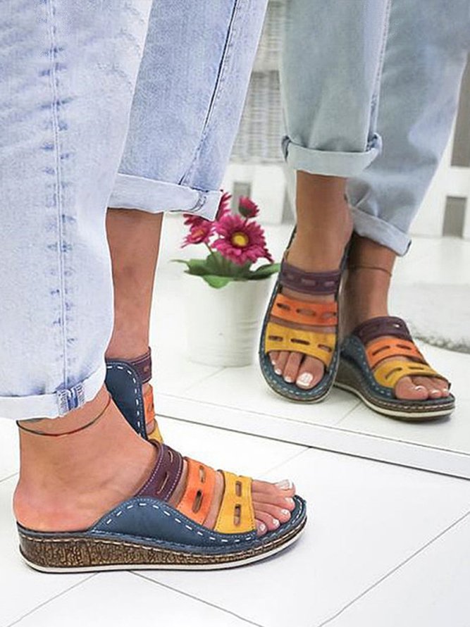 JFN  Women Casual Summer Color Comfy Low Heel Wedge Sandals