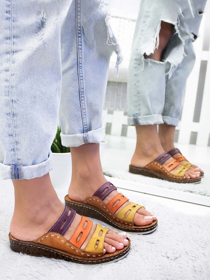 JFN  Women Casual Summer Color Comfy Low Heel Wedge Sandals