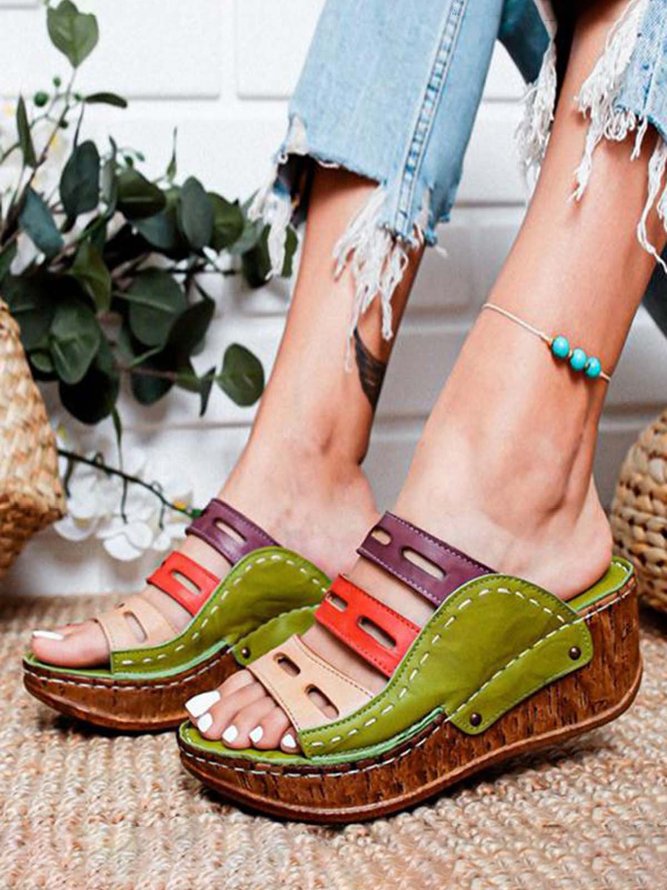 JFN  Women Casual Summer Color Comfy Low Heel Wedge Sandals