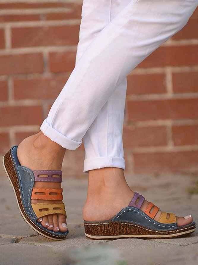 JFN  Women Casual Summer Color Comfy Low Heel Wedge Sandals