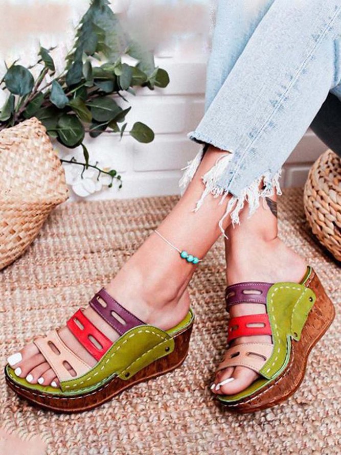 JFN  Women Casual Summer Color Comfy Low Heel Wedge Sandals