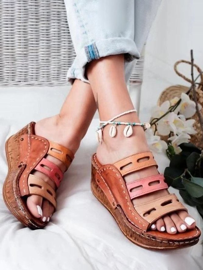 JFN  Women Casual Summer Color Comfy Low Heel Wedge Sandals