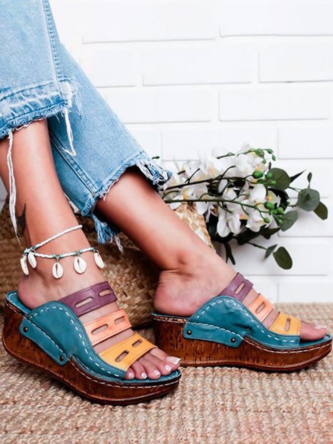 JFN  Women Casual Summer Color Comfy Low Heel Wedge Sandals