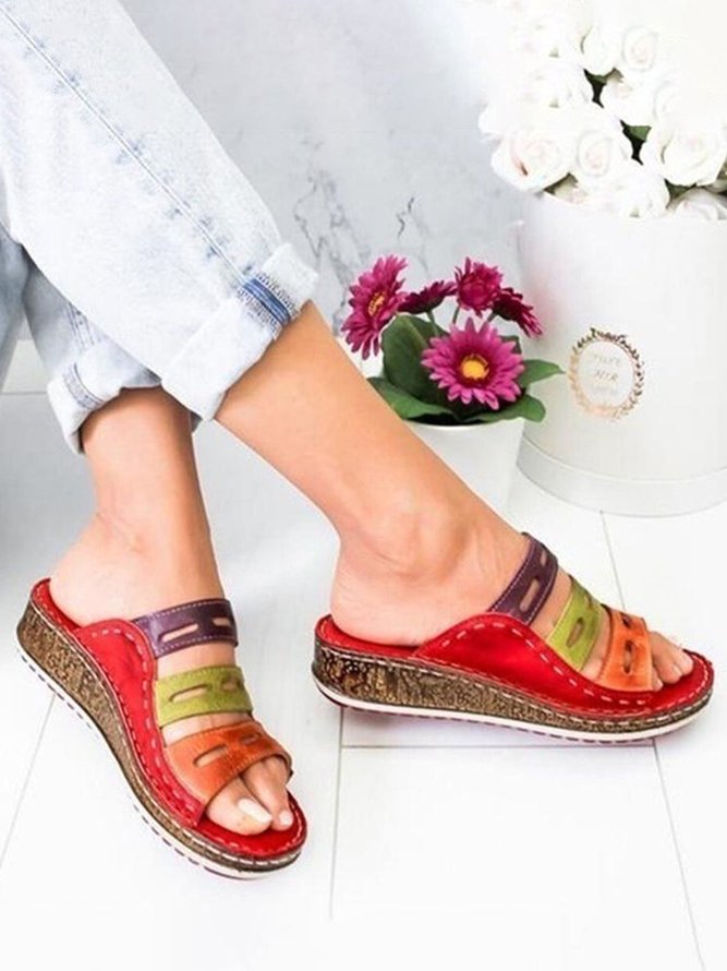 JFN  Women Casual Summer Color Comfy Low Heel Wedge Sandals