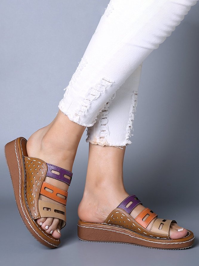JFN  Women Casual Summer Color Comfy Low Heel Wedge Sandals