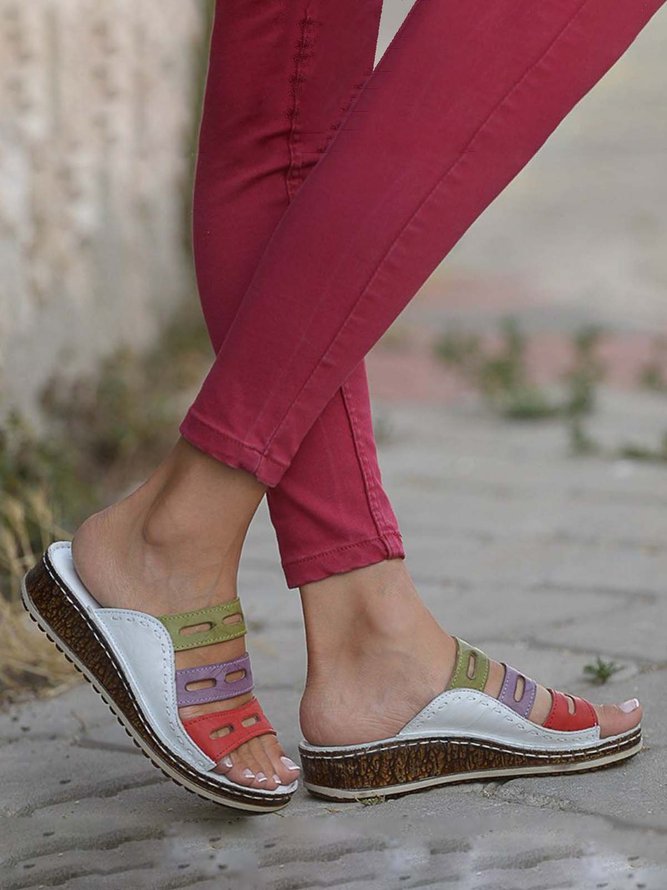 JFN  Women Casual Summer Color Comfy Low Heel Wedge Sandals