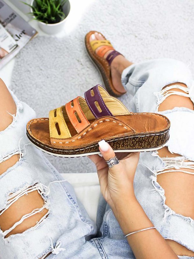 JFN  Women Casual Summer Color Comfy Low Heel Wedge Sandals