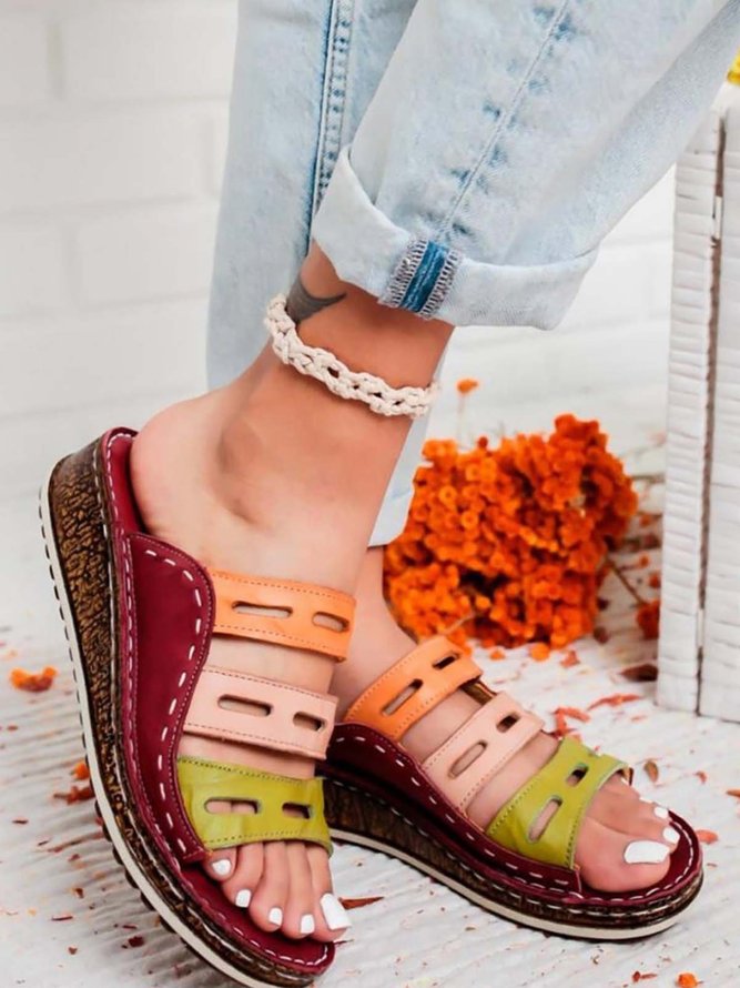 JFN  Women Casual Summer Color Comfy Low Heel Wedge Sandals
