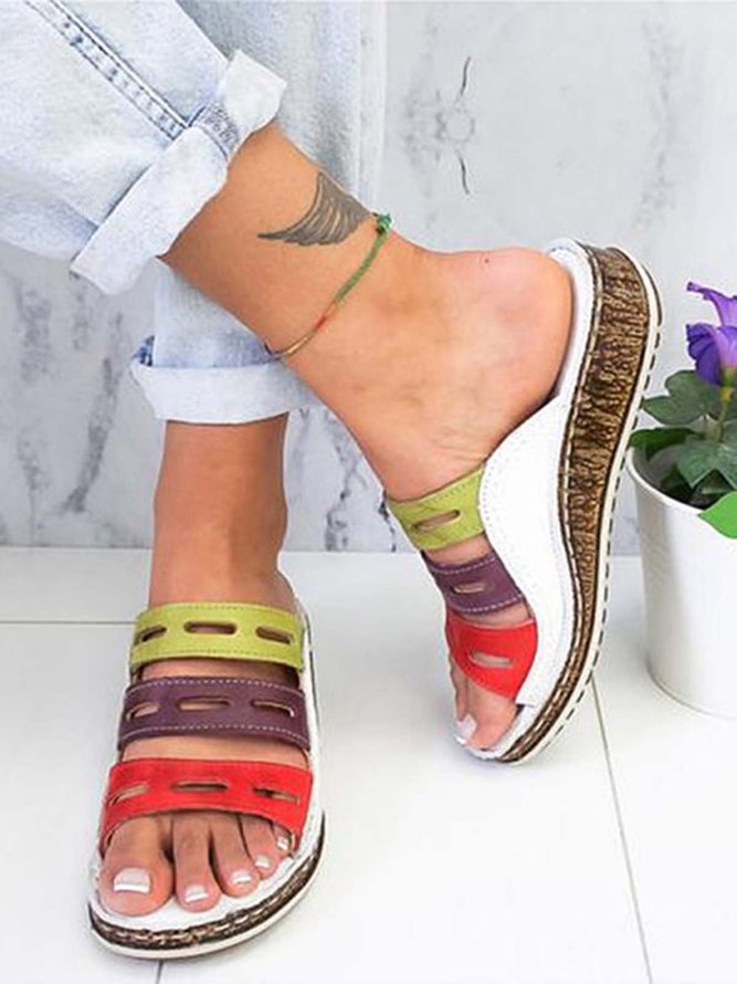 JFN  Women Casual Summer Color Comfy Low Heel Wedge Sandals