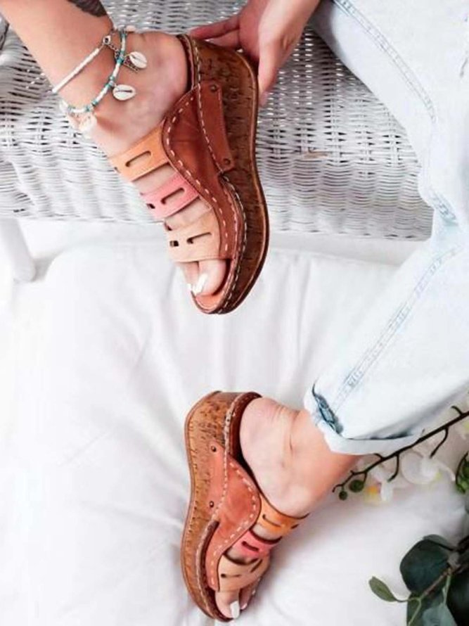 JFN  Women Casual Summer Color Comfy Low Heel Wedge Sandals