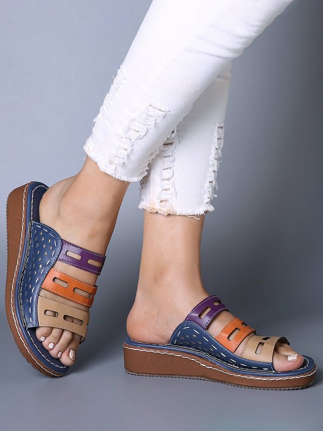 JFN  Women Casual Summer Color Comfy Low Heel Wedge Sandals
