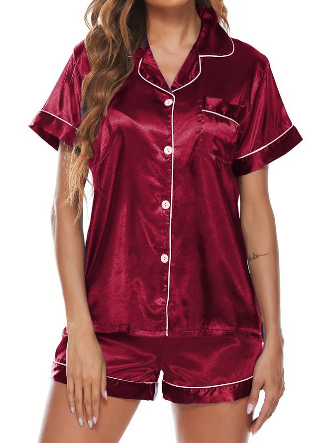 Cardigan Lapel Short Sleeve Shorts Pajamas Loose Casual Homewear Set