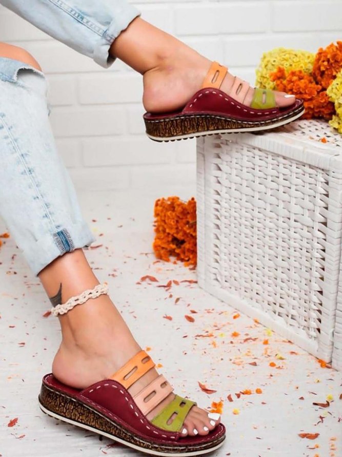 JFN  Women Casual Summer Color Comfy Low Heel Wedge Sandals