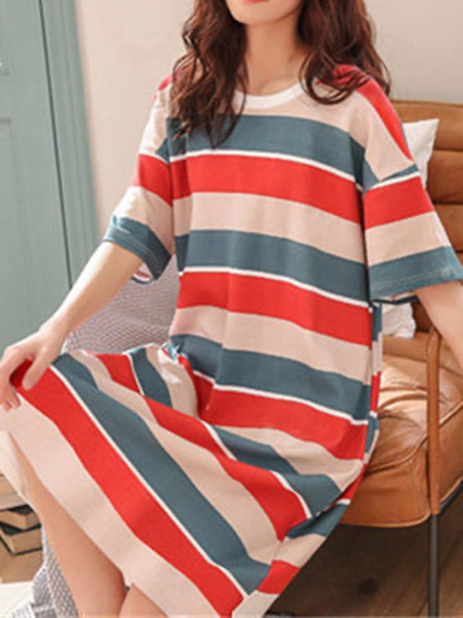 Cute Printed Loose Round Neck Short Sleeve Homewear Nightdress