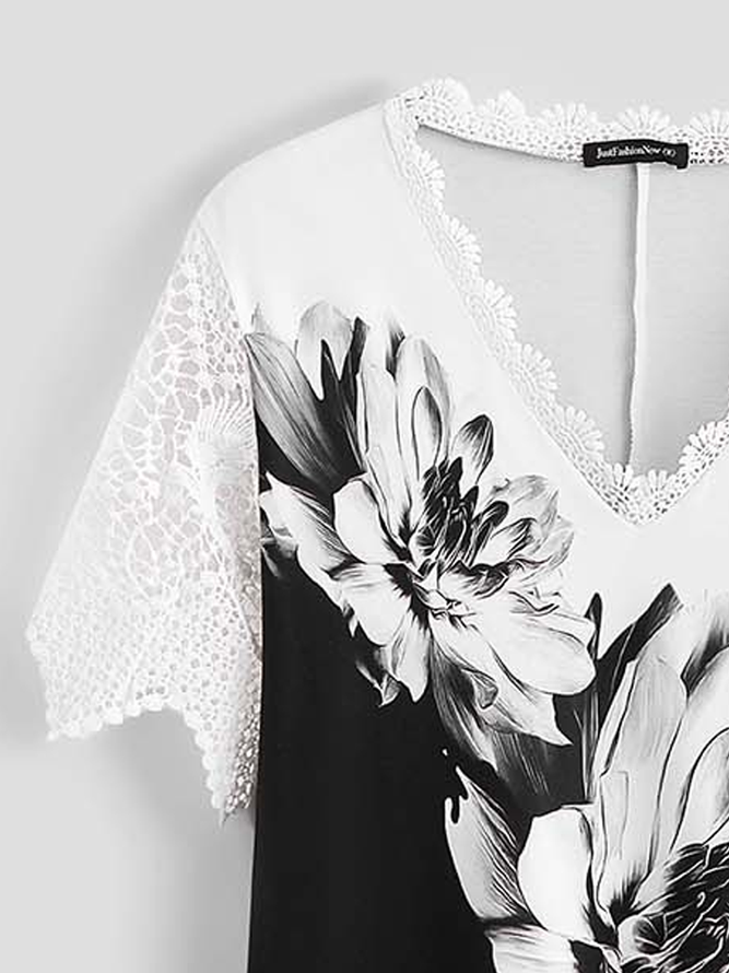 JFN V Neck Floral Casual Midi Dress