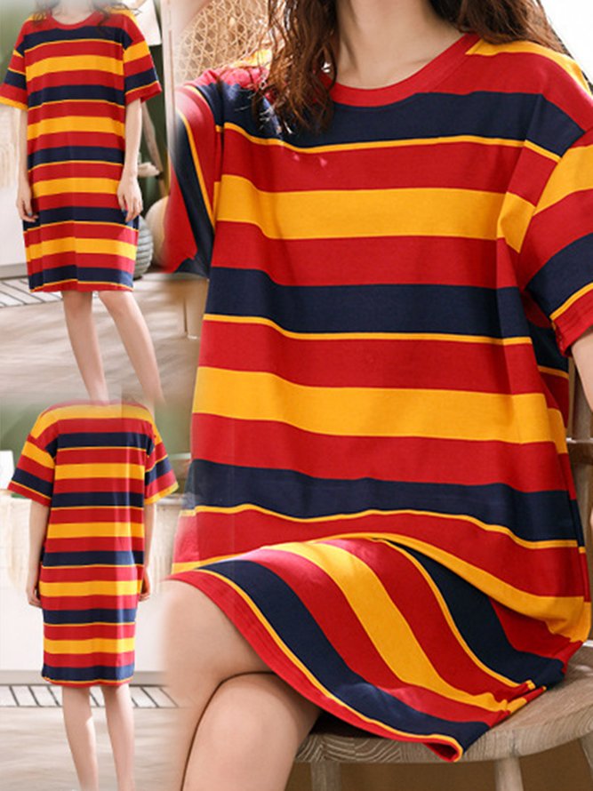 Cute Printed Loose Round Neck Short Sleeve Homewear Nightdress