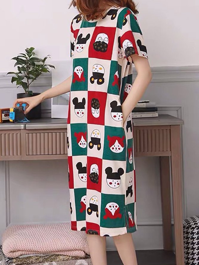 Cute Printed Loose Round Neck Short Sleeve Homewear Nightdress