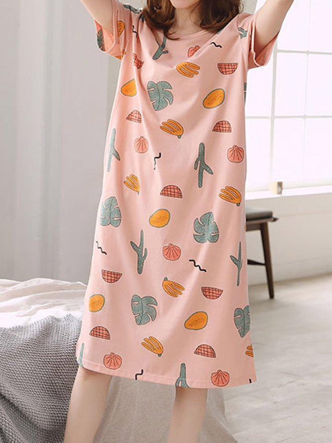 Cute Printed Loose Round Neck Short Sleeve Homewear Nightdress