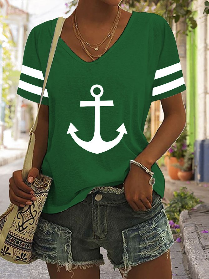 Women Sea Casual V Neck Anchor T-Shirt