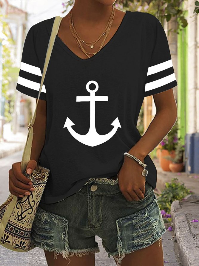 Women Sea Casual V Neck Anchor T-Shirt