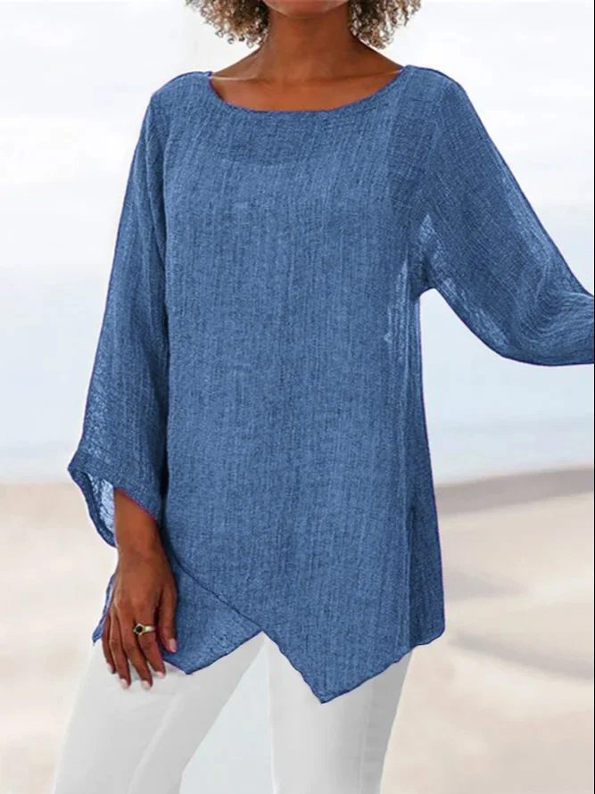 Asymmetric Linen Women Tunic Blouses