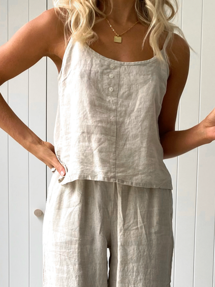 Casual Cotton And Linen Two-Piece Set