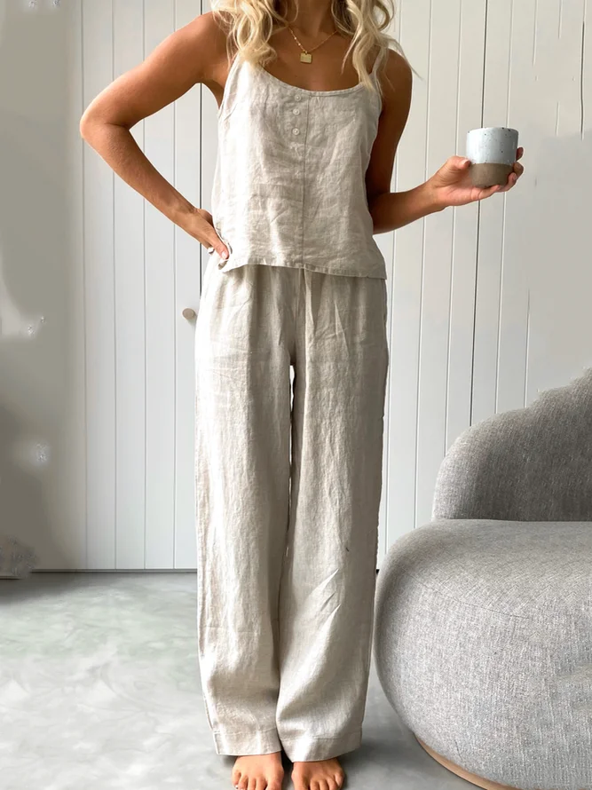 Casual Cotton And Linen Two-Piece Set