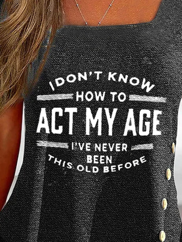 Square Neck Casual Text Letters T-Shirt