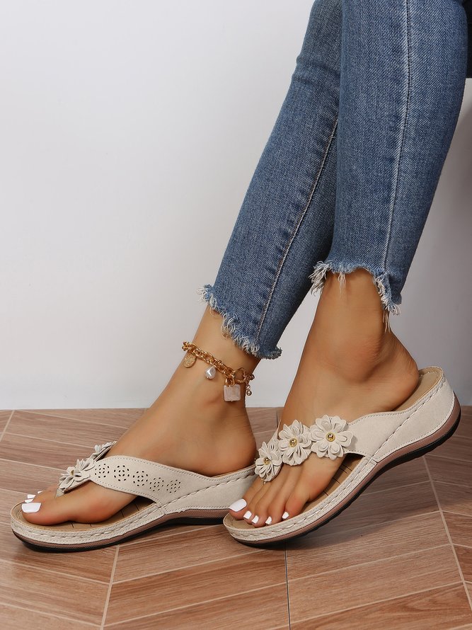 JFN Vintage Floral Casual Wedge Flip-Flops