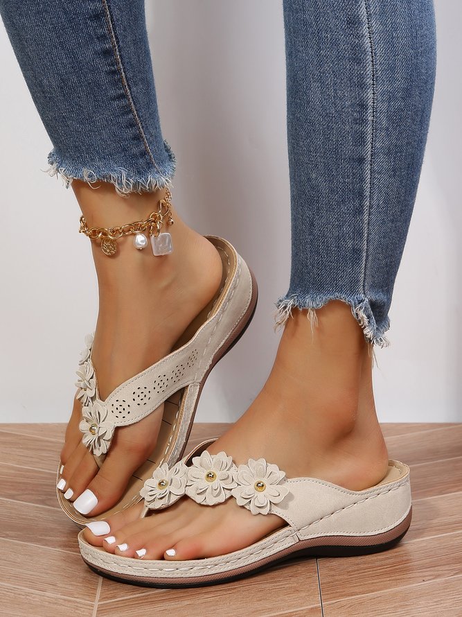 JFN Vintage Floral Casual Wedge Flip-Flops