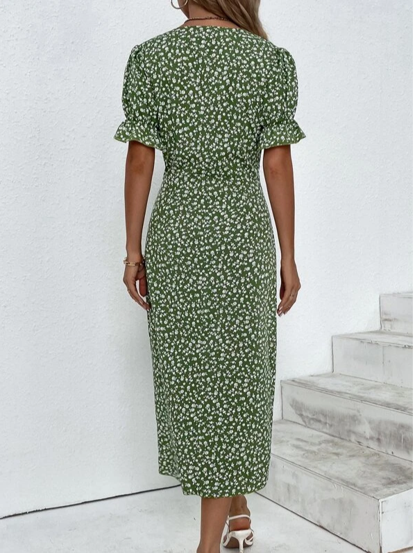 Ditsy Floral Ditsy Flounce Sleeve Wrap Hem Dress