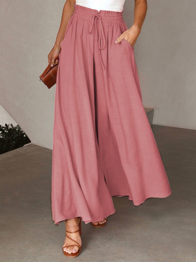 JFN Loose Plain Casual Elastic Band Flare Leg Pants