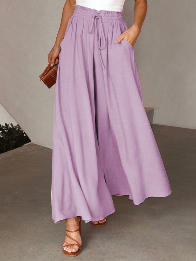 JFN Loose Plain Casual Elastic Band Flare Leg Pants