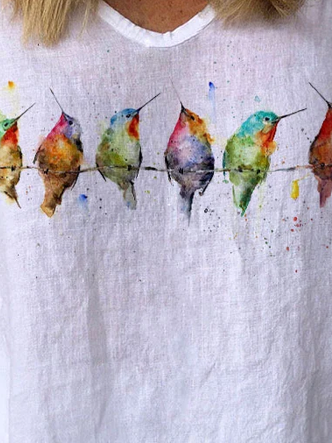 Women's Watercolor Hummingbirds Print Lounge Top