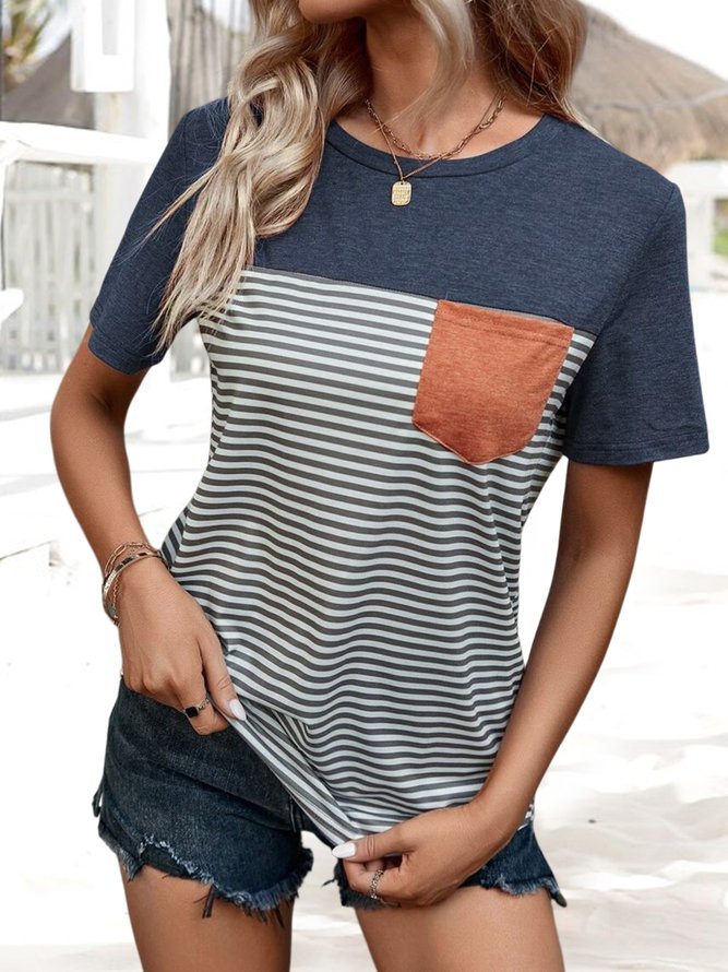 Crew Neck Geometric Loose Casual T-Shirt