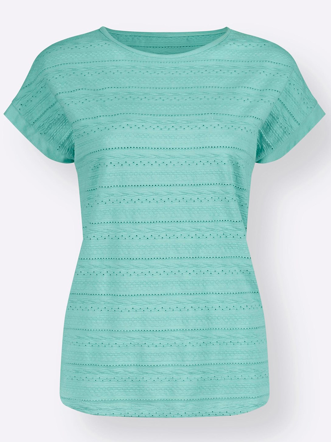 Crew Neck Casual Loose Textured Pattern Shirt
