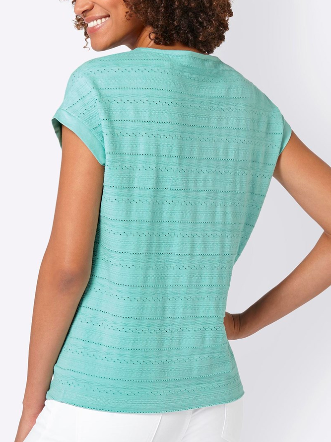 Crew Neck Casual Loose Textured Pattern Shirt
