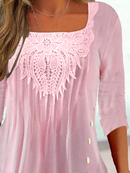 Women's Summer Tunics Square Neck Casual Plain Regular Fit Half Sleeve Top