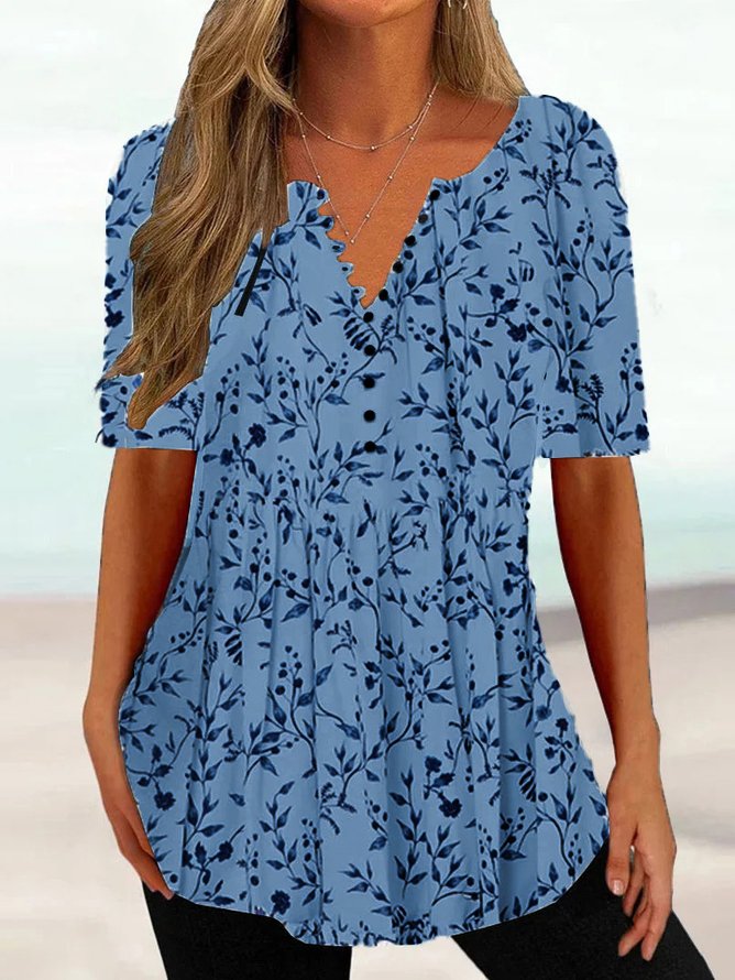 Women's Summer Tunics V Neck Regular Fit Casual Floral Shirt ...