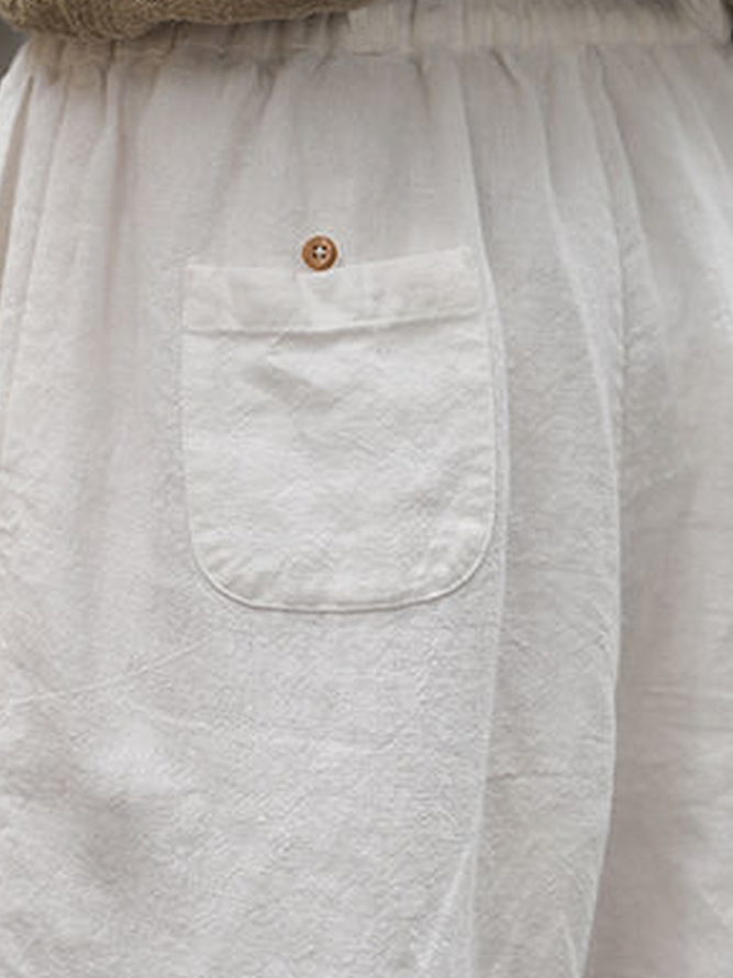 Loose Linen Plain Cotton And Linen Shorts