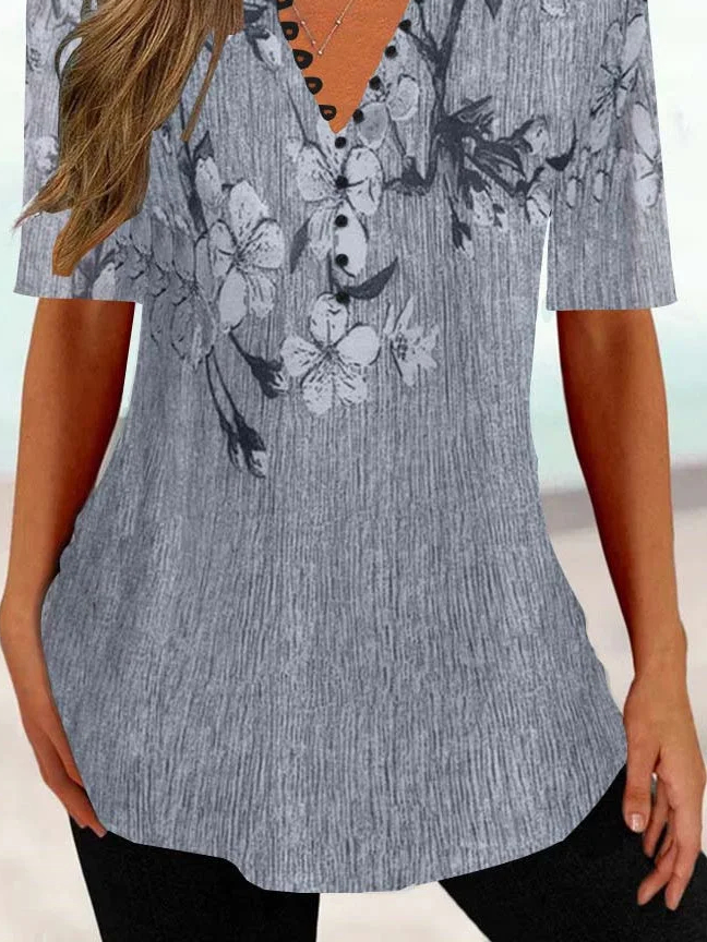 Casual Regular Fit Floral V Neck Shirt