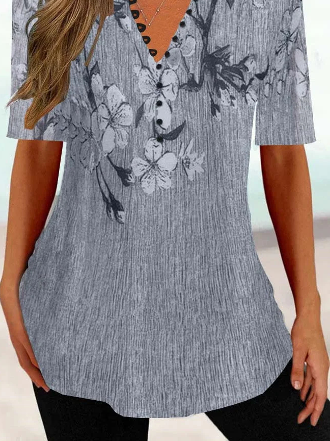 Casual Regular Fit Floral V Neck Shirt | justfashionnow