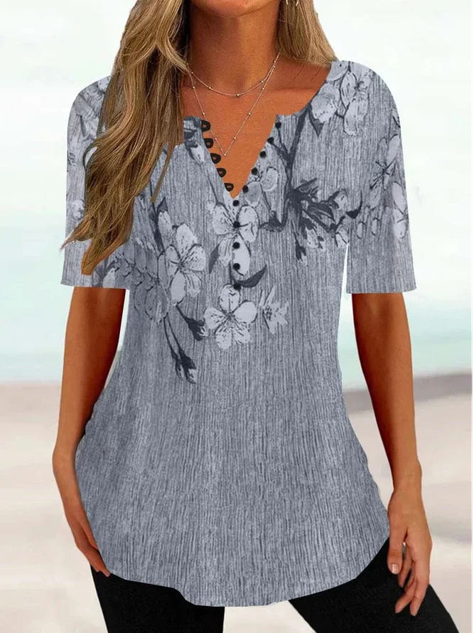 Casual Regular Fit Floral V Neck Shirt