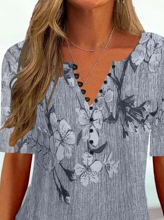 Casual Regular Fit Floral V Neck Shirt