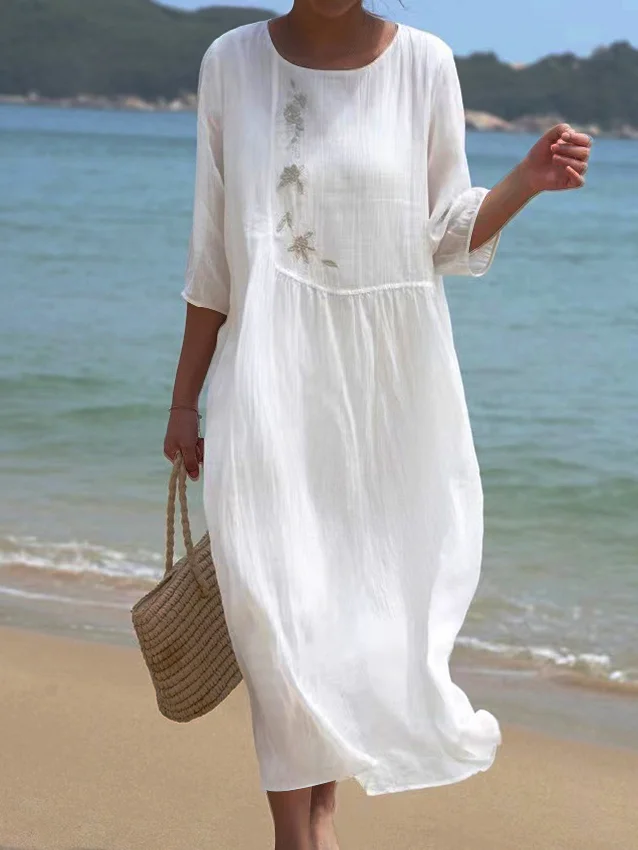 Floral Casual Cotton And Linen Dress