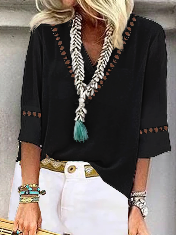 V Neck Cotton And Linen Linen Shirt