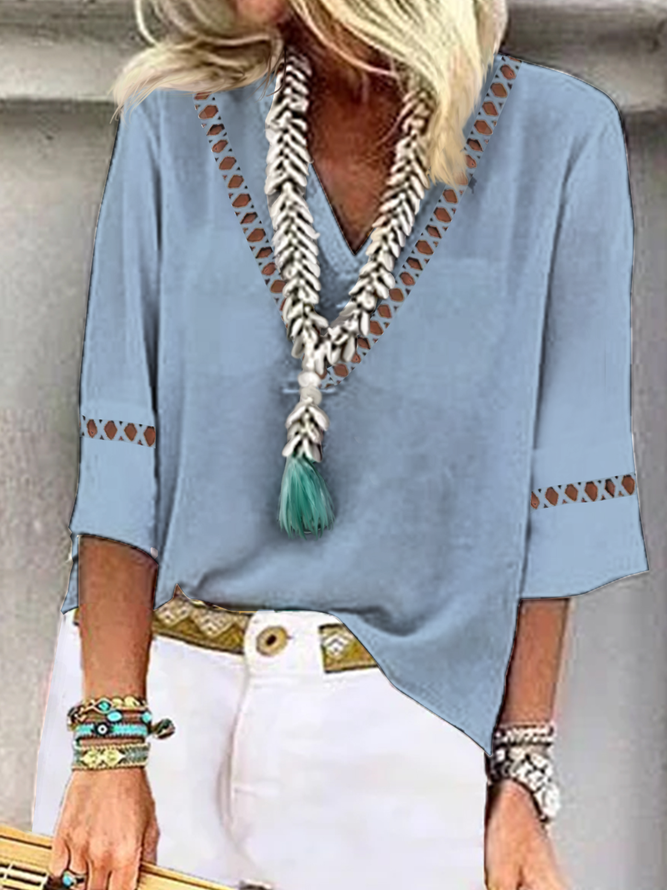 V Neck Cotton And Linen Linen Shirt