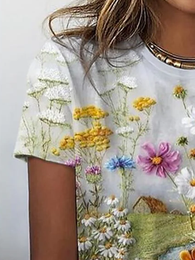 Loose Vacation Knitted Crew Neck T-Shirt