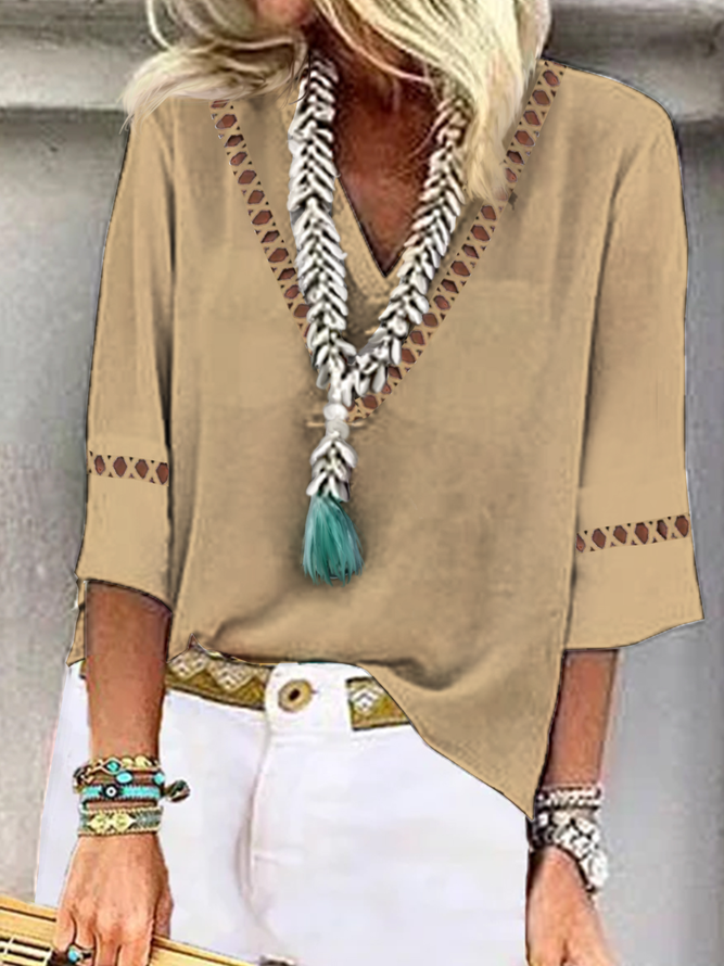 V Neck Cotton And Linen Linen Shirt